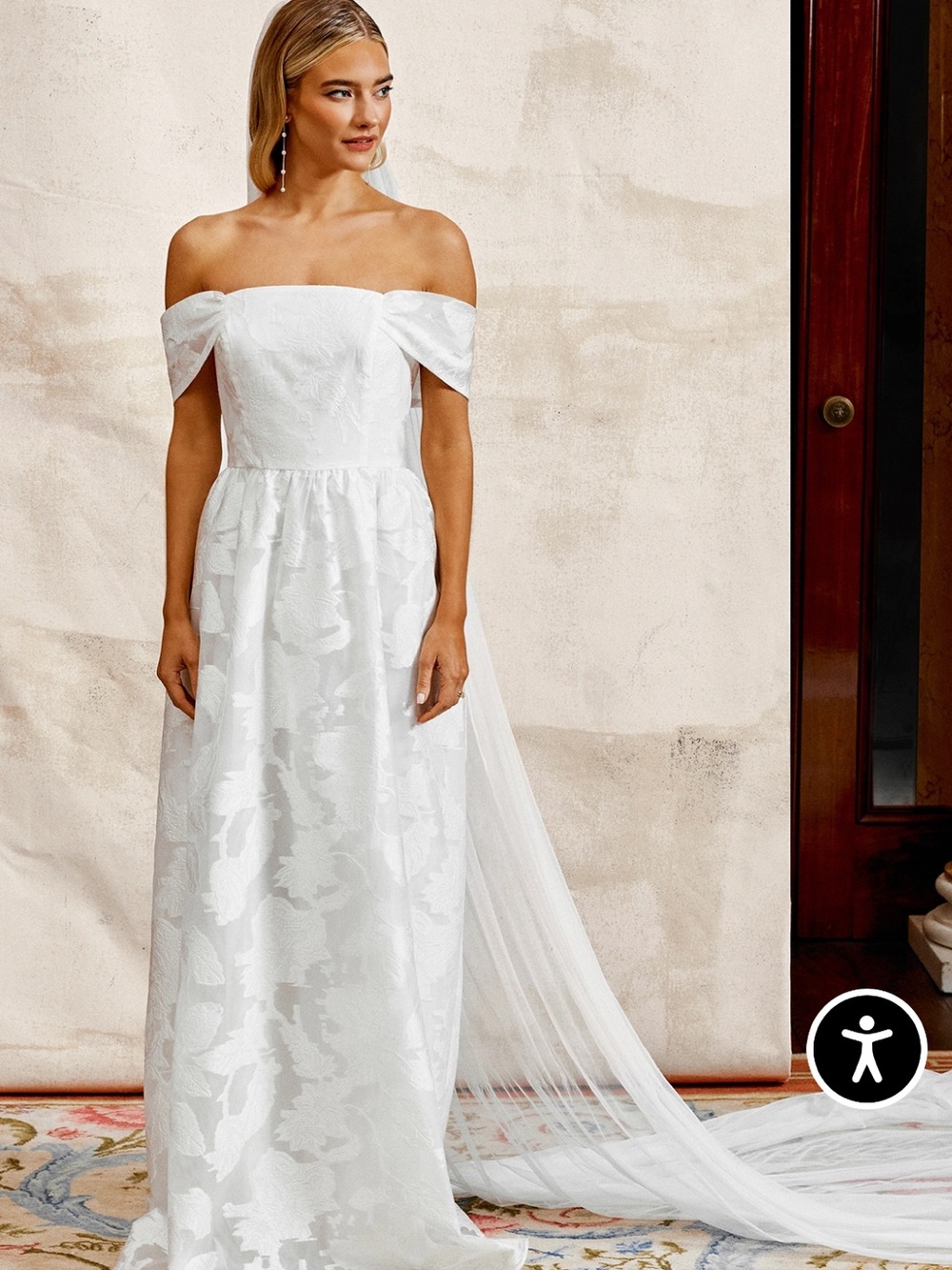 Coast Bardot Organza Jacquard Full Skirted Wedding Dress